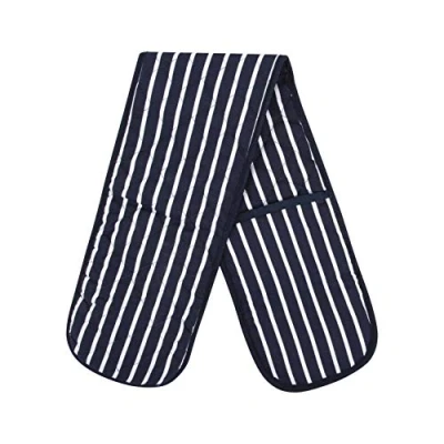 Image of MOLLY MALOU® Butcher Stripe Double Oven Gloves Quilted Heavy Duty Cooking Potholder Heat Resistant Mitt 18x90cm (Navy)