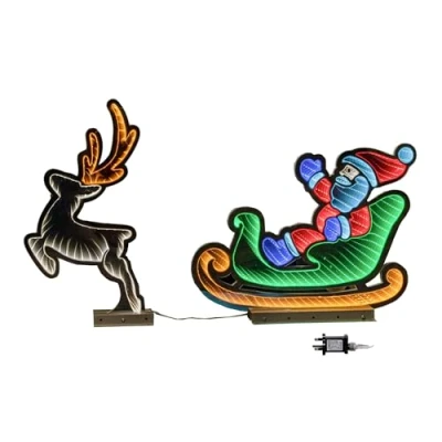 Image of 75cm Infinity Santa in Sleigh with Reindeer on Metal Base and Multi Coloured LEDs