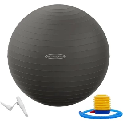 Image of Signature Fitness Anti Burst and Slip Resistant Exercise Ball Yoga Birthing with Quick Pump, 2,000 Pound Capacity, Gray, 34 inch, XLL