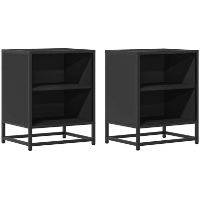 Image of vidaXL bedside cabinets 2 pcs engineered wood/metal storage nightstands black 40x31x50cm bedroom decor durable side tables