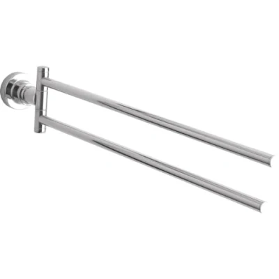 Image of tesa LUUP Swing Arm Towel Bar No Drill Two Armed Rail Chromed Metal and Stainless for the Bathroom with Swivelling Arms Includes Removable Glue Solution