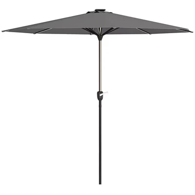 Image of Outsunny 2.65m Garden Parasol with Lights, Solar Charged Warm Yellow LED Patio Umbrella Crank Handle, for Balcony, Outdoor and Lawn, Charcoal Grey