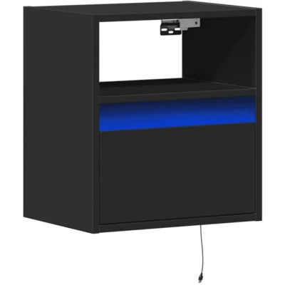 Image of vidaXL Wall Mounted Bedside Cabinet with RGB LED Lights, 2 Drawers Black Engineered Wood, 41x31x45cm