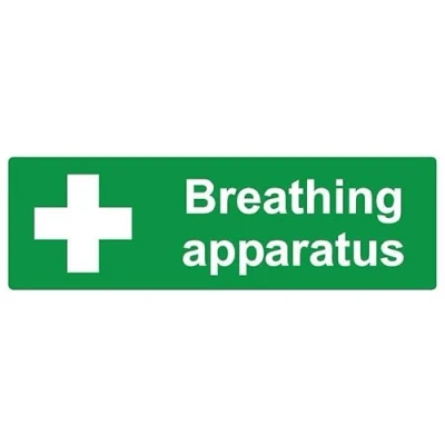 Image of First aid breathing apparatus safety sign Self adhesive sticker (150mm x 50mm)