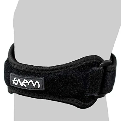 Image of KARM Patella Tendon Knee Strap Joint Pain Relief Support Brace for Running, Osgood Schlatter, Walking, Hiking Patellar Band Women &amp; Men (Regular Size, Black Single)