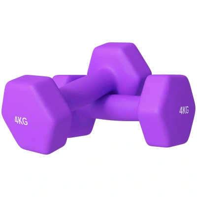 Image of SPORTNOW Set of 2 Hex Dumbbells, Weights Pair with Non Slip Grip, Home Gym Fitness Training Equipment, x 4kg, Purple