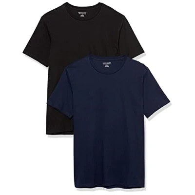 Image of Amazon Essentials Men&#039;s T Shirt Slim Fit Short Sleeved V Neck, Pack of 2, Black/Navy, S