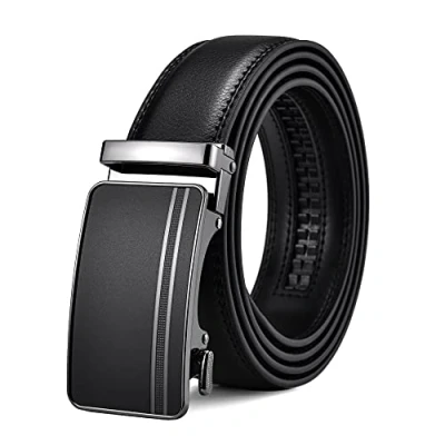 Image of FEFLO Men&#039;s Leather Belt Black Ratchet with Automatic Buckle, Adjustable Belt, 35mm Wide, Perfect for Suits, Jeans, Casual and Business Wear