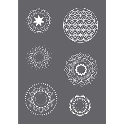 Image of Rayher 45133000 Set of Mask Stencil Squeegee for Paper Crafts, Card Making and Painting, Reusable Silk Screen Template with Mandala Designs, 14.8x21cm, Polyester, colourless, A5