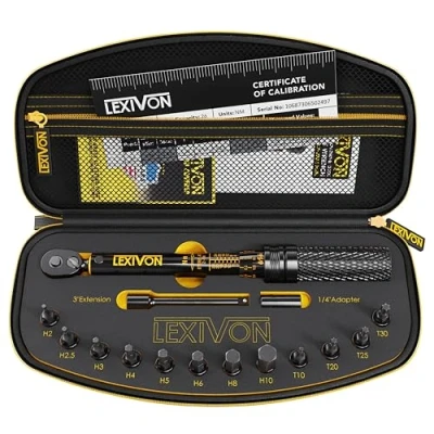 Image of LEXIVON Bike Torque Wrench 1/4 Inch Dr. 15 Piece Kit 72 Tooth Gear, Dual Direction Click Type 2 26 Nm / 17.7 230.1 in lb (LX 191)