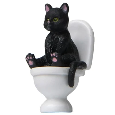 Image of xbiez Mini Cat Statue Ornaments Resin Sitting On Toilet Figurines Miniature Decor Animal Garden Sculptures