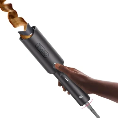 Image of TYMO CURLPRO Automatic Rotating Curling Iron Beach Waves Wand, Portable Hair Curler, 500 Million Ionic, Dual Voltage &amp; Lightweight for Travel, Ceramic Coating, Metallic Gray 1.25 inch