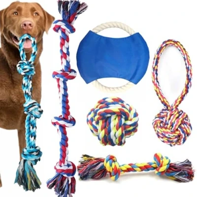 Image of TUAHOO 6 Pack Dog Rope Toys for Small Medium Large Breeds, Tough Chew Tug Rope, Flying Disc Fetch Ball Toy, Interactive Toy Boredom, Chewing, Puppy Teeth Cleaning