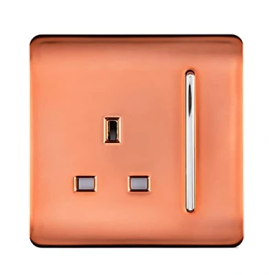 Image of Trendi Artistic Modern 1 Gang 13 Amp Switched Plug Socket Copper