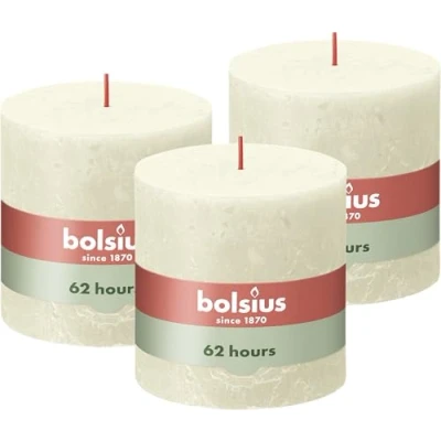 Image of Bolsius Rustic Pillar Candle XXL Ivory Pack of 3 Long Burning Time 62 Hours Household Interior Decoration Unscented Includes Natural Vegan Wax No Palm Oil 10 x cm