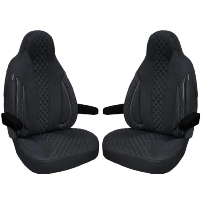 Image of BREMER SITZBEZÜGE Motorhome Seat Covers Compatible with Fiat Ducato Citroen Jumper Peugeot Boxer in Black WPL404