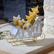 Image of Marco Paul Christmas Decorations Modern Silver Santa&#039;s Sleigh, Festive, Fun Indoor Village, Table Decoration For A Slick And Stylish Season Ornaments