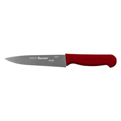 Image of Starrett Professional Stainless Steel Chefs Kitchen Knives Narrow Triangular Profile 6 inch (150mm) Red Handle