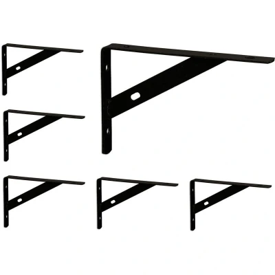 Image of Relaxdays Shelf, Set of 6, Support Angles, Wall bracket, Holder HWD: 11 x 2.5 14 cm, Metal, Black, Steel, 9.5 1.5 15 cm