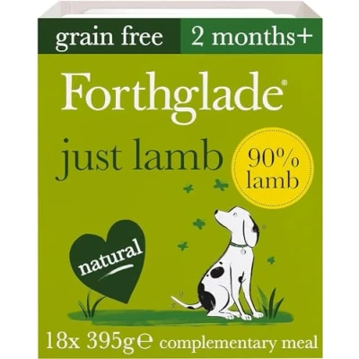 Image of Forthglade Complementary Wet Dog Food (18 x 395g Trays) Just Lamb with Vegetables, 90% Lamb, Grain Free Stomach Sensitive Natural Ingredients, Hypoallergenic