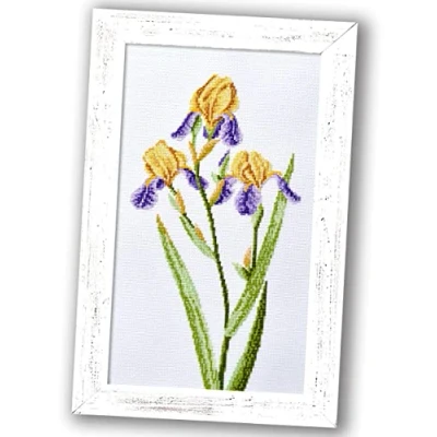 Image of Yellow Irises Embroidery Set for Adults DIY Counted Cross Stitch Kit with Paper Pattern, 14 Count Aida Canvas and Pre Sorted Floss