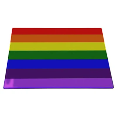 Image of ShopQuality4U Premium Medium Glass Cutting Board Cheese Rainbow LGBT Gay Flag Design Kitchen Worktop Saver Protector