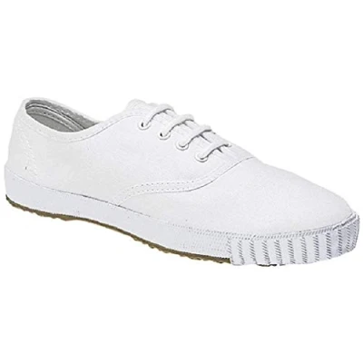 Image of DEK Junior 4 Eyelet Classic School Plimsolls White Canvas, Mens UK 9 / EU 43