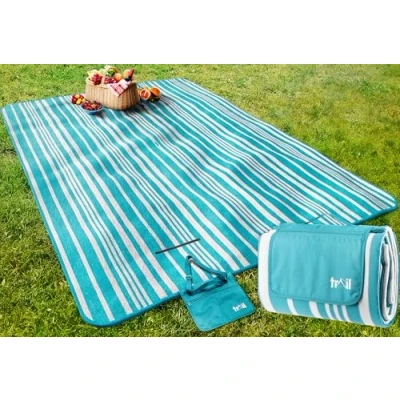 Image of Trail Extra Large Picnic Blanket, Soft Fleece Rug, Waterproof Backing, Foam Insulation, Fleecy Top, Parasol Slit, Peg Points, Cover with Strap, Portable Camping Garden Beach Mat (Turquoise / 3m x 2m)