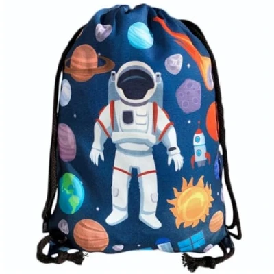 Image of HECKBO kids astronaut space gym drawstring bag 40x32cm 12.6&quot; x 15.8&quot; string kindergarten daycare crèche school football children girl boy backpack, sports