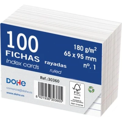 Image of Dohe Ruled Cardstock Sheets (100 pcs.) Cards for Writing Notes, Size 9.5 x 6.5 cm, 180 g/m², No. 1, Office Supplies White