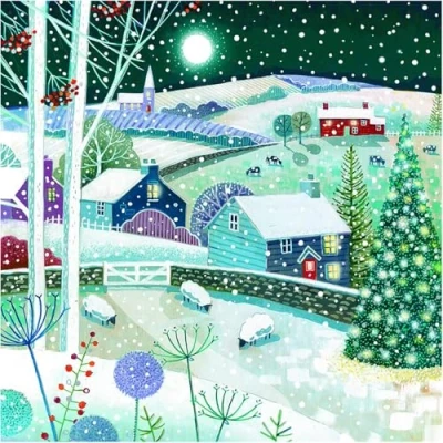Image of GBCC Charity Christmas Cards Pack of 6 with a Snowy Countryside Scene Eco Friendly Xmas Multipack Envelopes