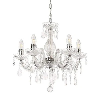 Image of LITECRAFT Marie Therese Chandelier Ceiling Light Crystal Effect 5 Arm (Polished Chrome, with LED Bulbs)