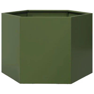 Image of vidaXL Garden Planter/Flower Pot Olive Green Hexagon Steel 69 x 60 45 cm Outdoor Raised Bed