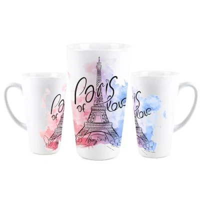 Image of Purely Home Tall Latte Paris Mug City of Love Pink Eiffel Tower Present/Gift Ceramic Tea/Coffee Cup