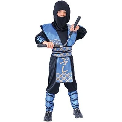 Image of Wicked Costumes Boys Ninja Warlord Blue/Black Fancy Dress Costume Large (8 10 years)