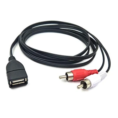 Image of Halokny USB 2.0 A Female to 2 Dual RCA Male Y Splitter Audio Video AV Composite Adapter Cable 5 Feet(USB F/2RCA M)