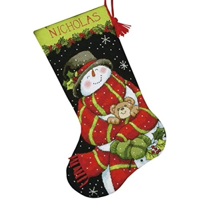 Image of Dimensions Snowman and Bear, Canvas,Cotton,Wool, Multicolor, 16&quot; Long