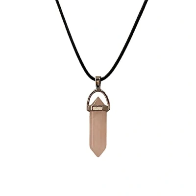 Image of VIE Double Point Pencil Pendant, Black String (Rose Quartz)