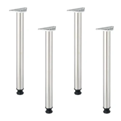 Image of Table Legs, Set of 4, HxD: 71 x 6 cm, Stainless Steel, Adjustable Feet, for Desks &amp; Dining Tables, Silver Relaxdays
