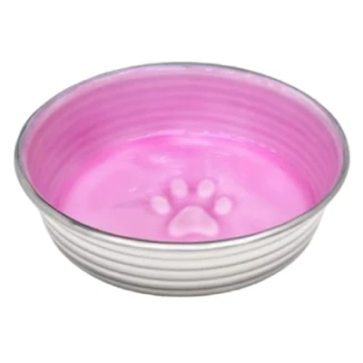Image of Loving Pets Le Bol Glazed Interior Stainless Steel Dog Bowl Non Slip Dishwasher Safe Durable Pet Dish Rose Large 1.4 Litre