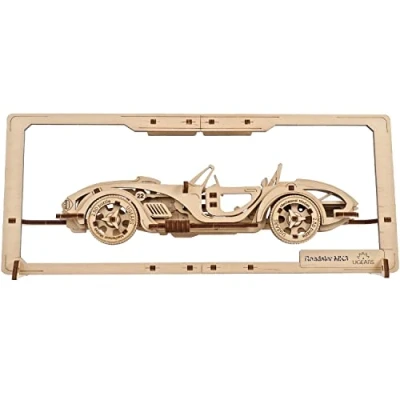 Image of UGEARS Roadster MK3 2.5D Puzzle Wooden Car Model Kits for Adults with Moving Parts Perfect Fans of Puzzles and 3D Jigsaw Includes Integrated Wall Art Frame Display