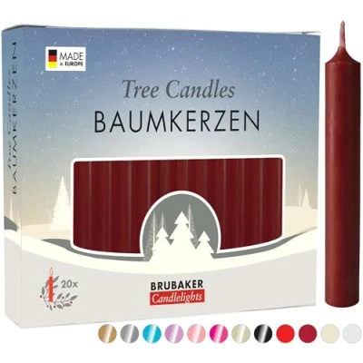 Image of BRUBAKER 20 Pack Tree Candles Wax Christmas Pyramid Dark Red