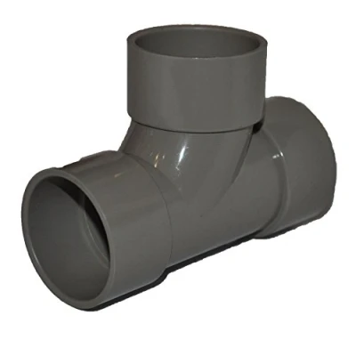 Image of Solvent Weld Grey 40mm (43mm) Waste Pipe 90 Degree Tee Pack of 2