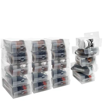 Image of Kurtzy Clear Plastic Shoe Storage Boxes (20 Pack) Suitable for Women&#039;s, Men&#039;s and Children&#039;s Shoes Foldable, Corrugated Stackable Travel
