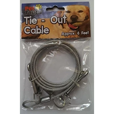 Image of Dog 6ft Garden Tie Out Cable Pet Lead Strong Wire (Silver)