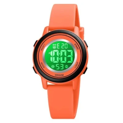 Image of Womens Digital Watches LED Screen Military Waterproof Alarm Stopwatch 7 Color Backlight Sports Watch, B Orange,