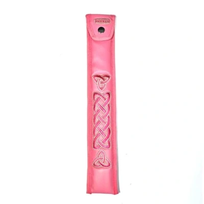 Image of Handmade Irish Tin Whistle Case Sleeve by Dannan For D Whistles in Pink, Red or Black Vegan Leather with Celtic Embroidery (Pink)