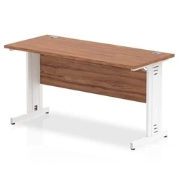 Image of Impulse 1400 x 600mm Straight Desk Walnut Top White Cable Managed Leg