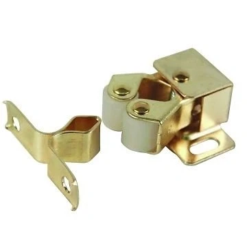 Image of Ironmongery World 10 x Double Twin Roller Catch Caravan Cupboard Cabinet Door Latch + Screws In 3 Finishes Brass/Gold