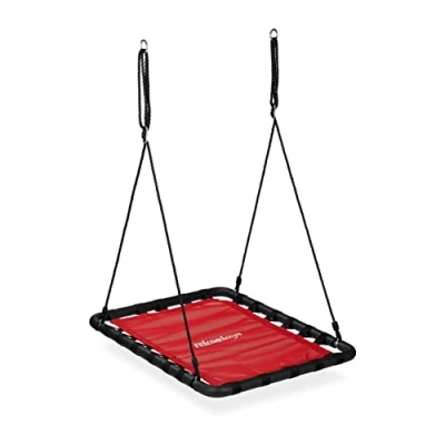 Image of Relaxdays 10042423 Nest Swing, Rectangular, Kids &amp; Adults, Max. Load 100 kg, WXD: 103 x 77 cm, Outdoor, Play Equipment, Red